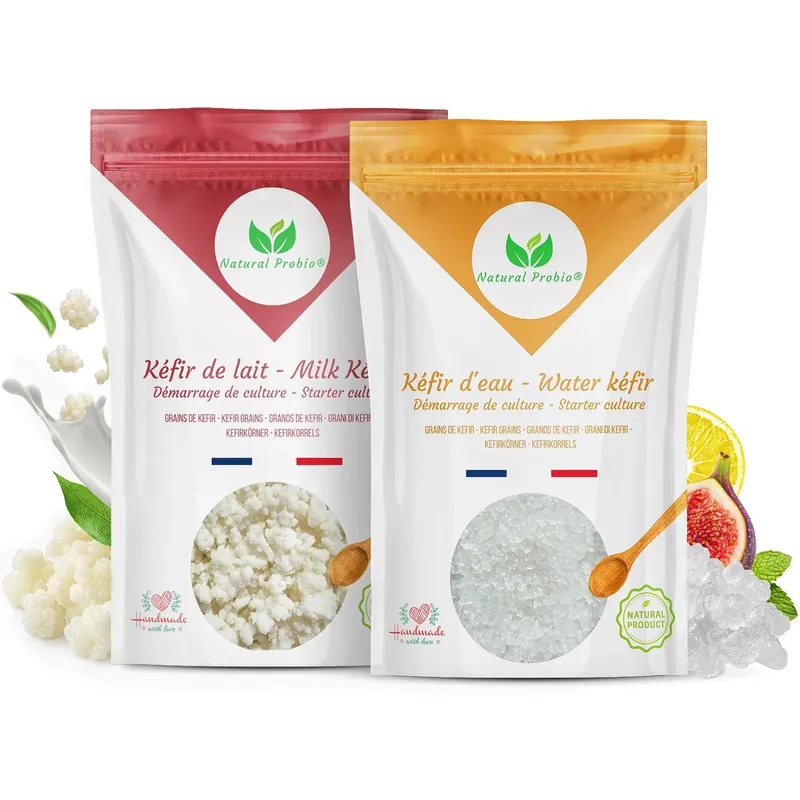 Duo kéfir : sachets de grains de kéfir d'eau et de kéfir de lait