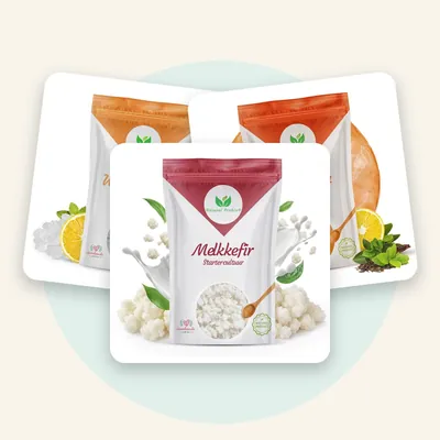 Kit completo: granuli di kefir d'acqua, granuli di kefir di latte e SCOBY di kombucha